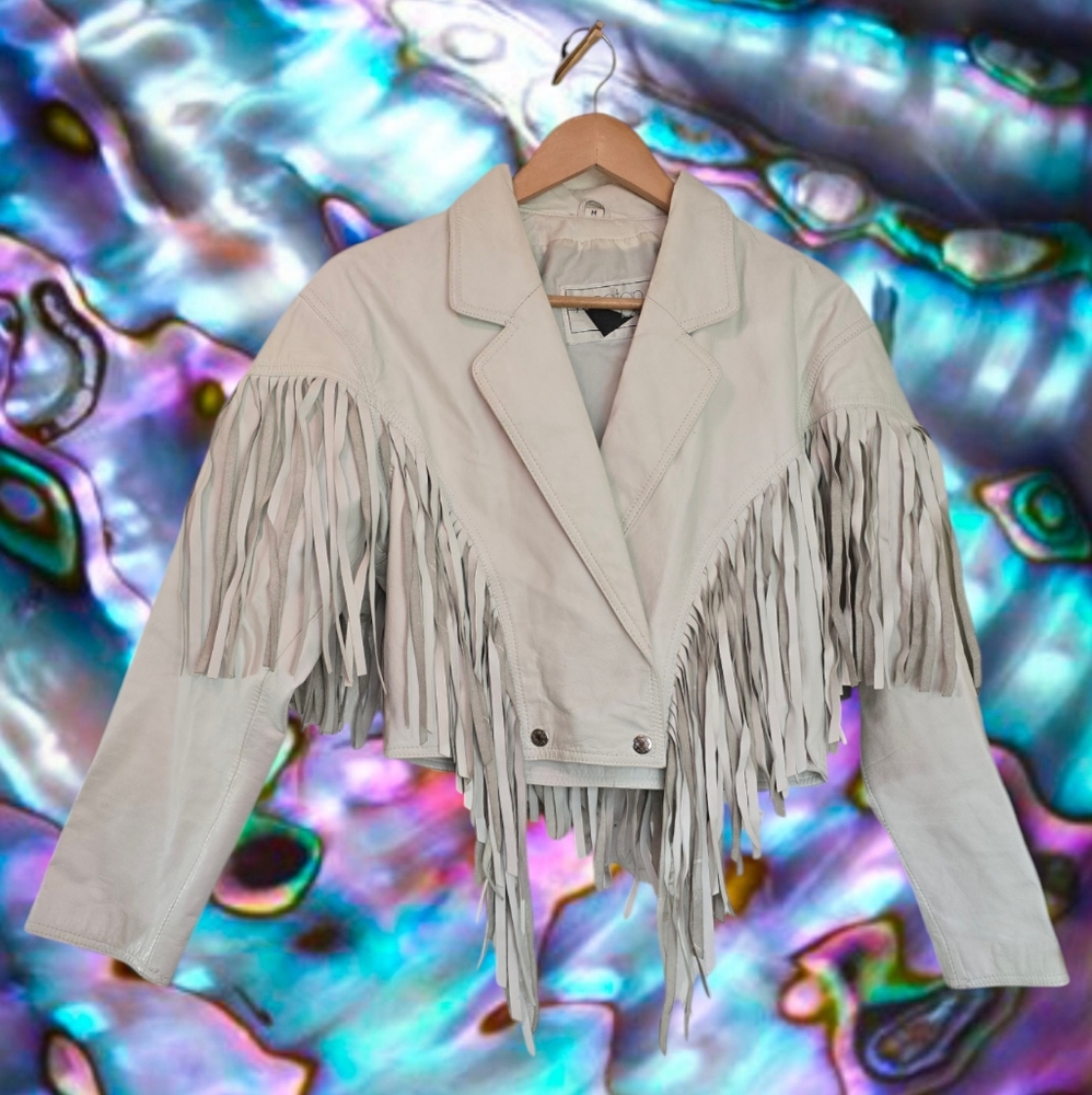 White fringe Yucatan bay 80s jacket